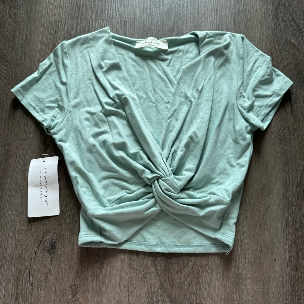american threads twist front crop top